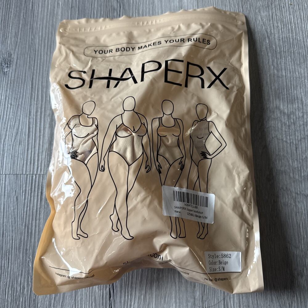 Shaperx Zipper Bodysuit Shapewear, Beige, Small Medium
